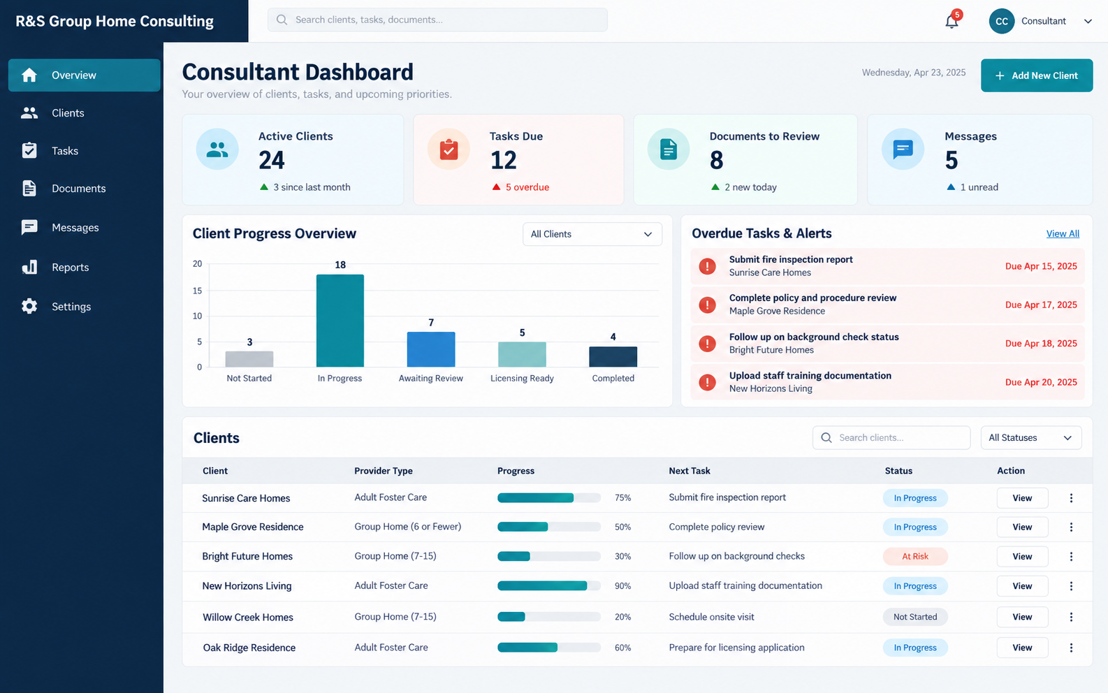 RS Care Connect consultant view mockup