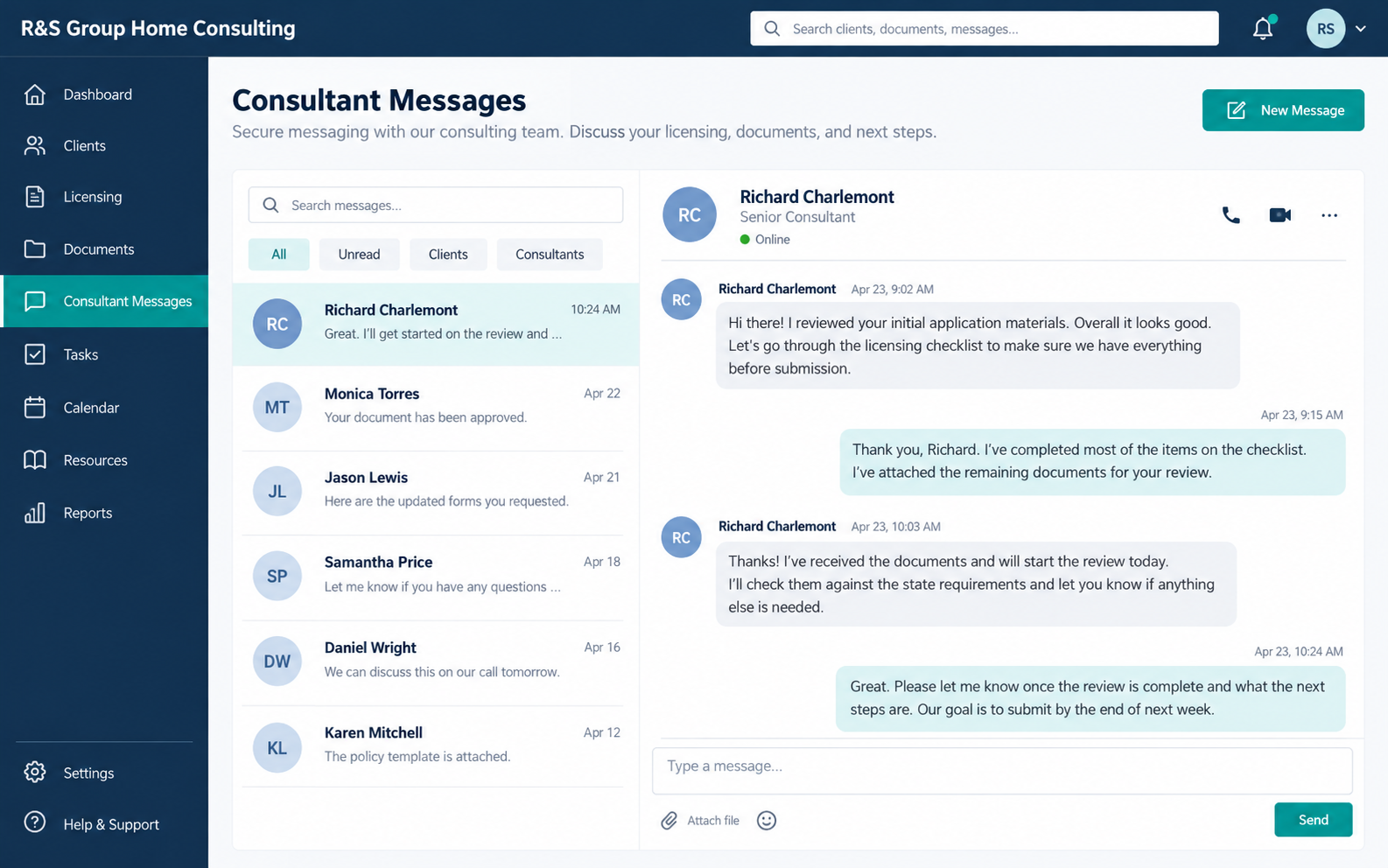 RS Care Connect messaging mockup