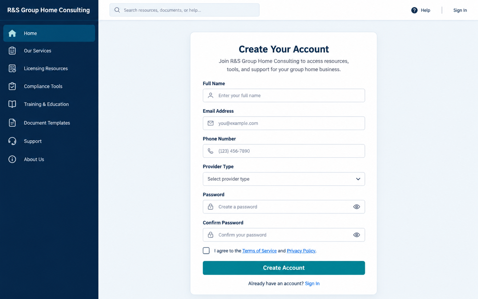 Registration screen concept